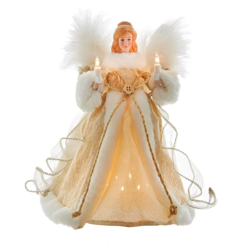 10" Natural Off-White Lighted Blonde Angel Christmas Tree Topper