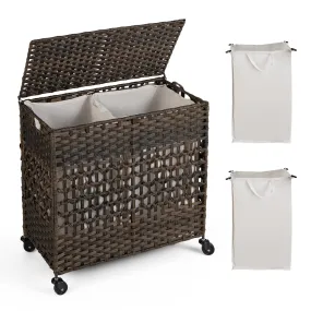 110L Collapsible Laundry Hamper Lid &amp; Removable Liner Bag-Brown