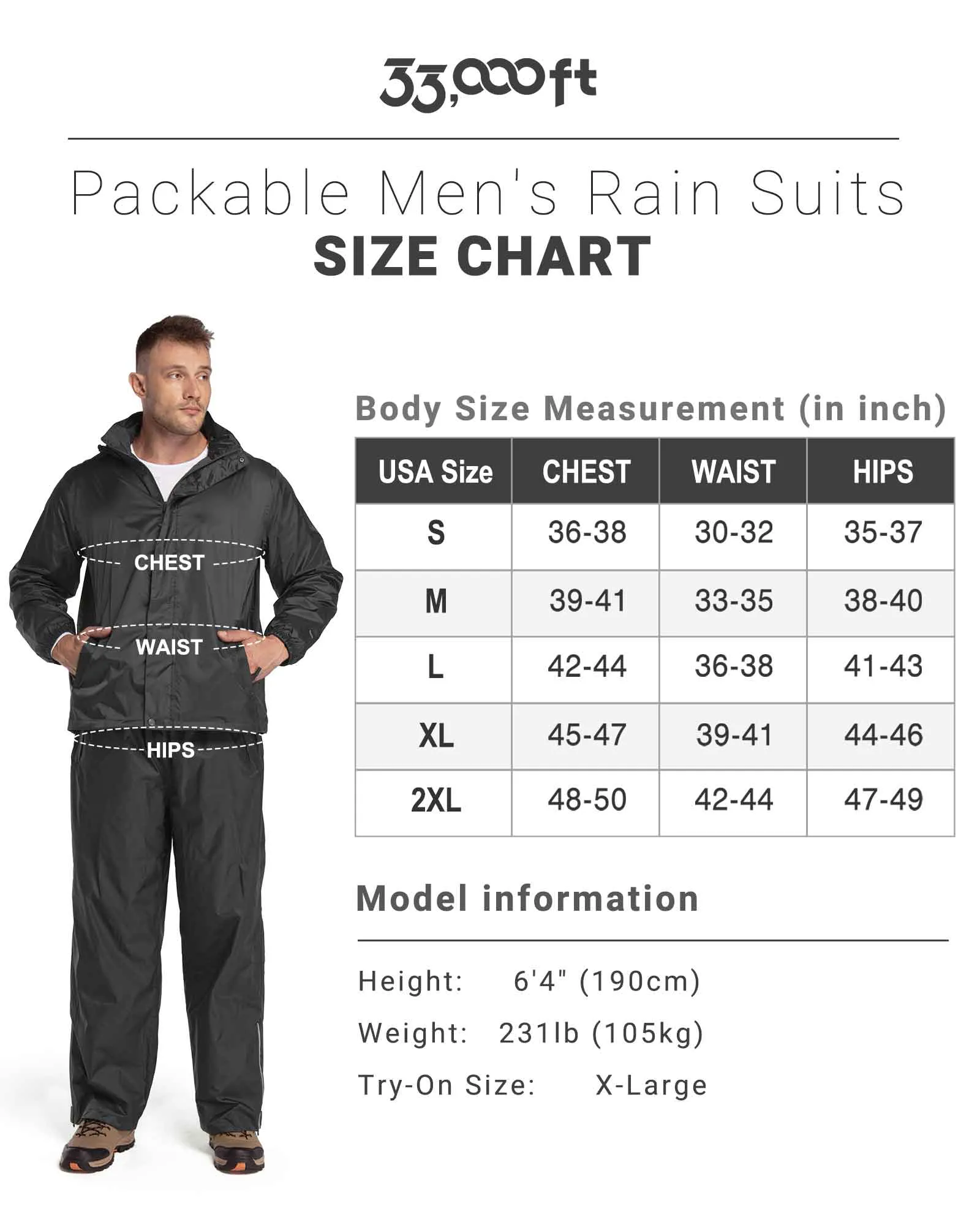 1.39 lbs 5000mm W/P Index 3000 Level Breathable Men's Packable Rain Suit with 5 Pockets and Reflective Design