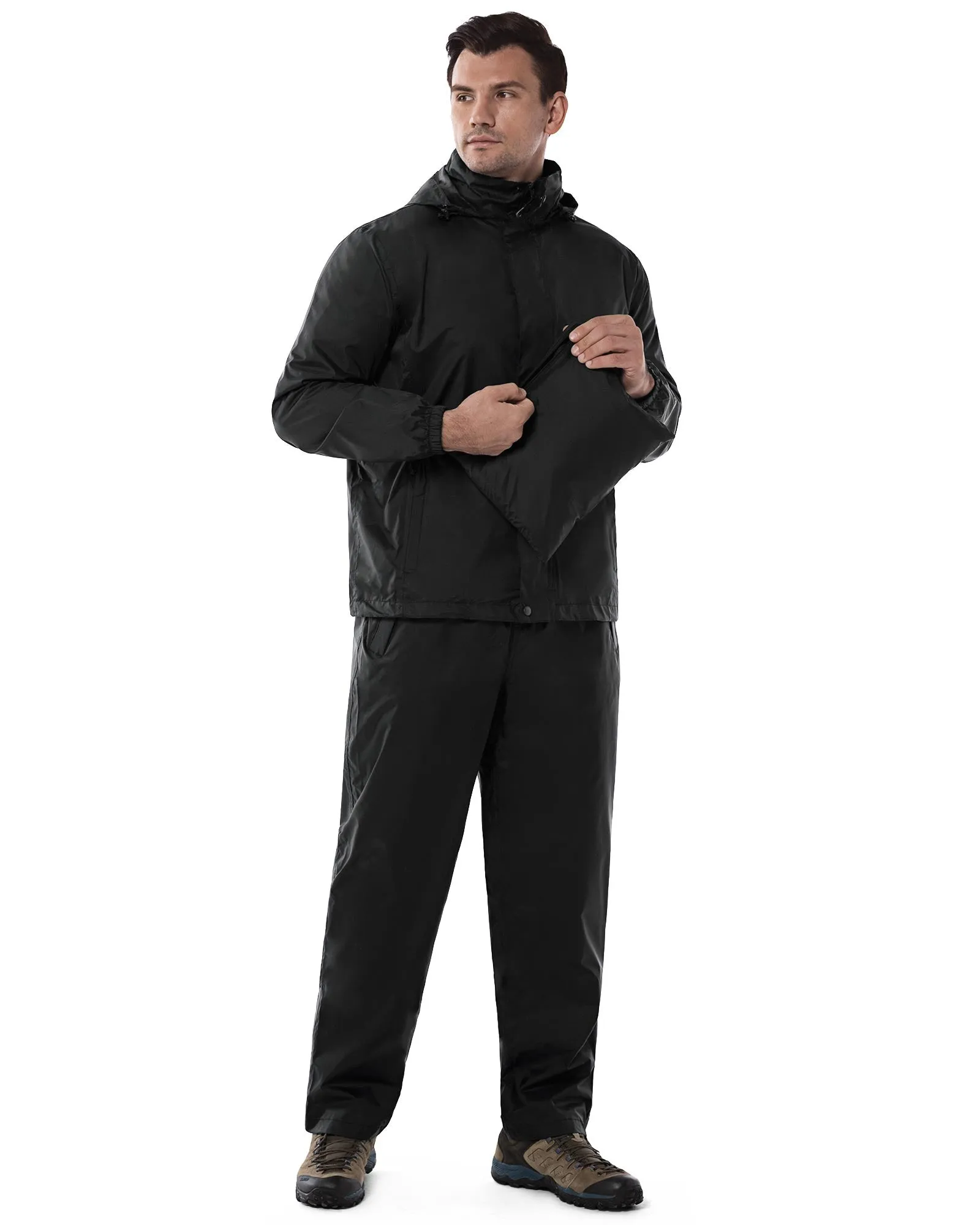 1.39 lbs 5000mm W/P Index 3000 Level Breathable Men's Packable Rain Suit with 5 Pockets and Reflective Design