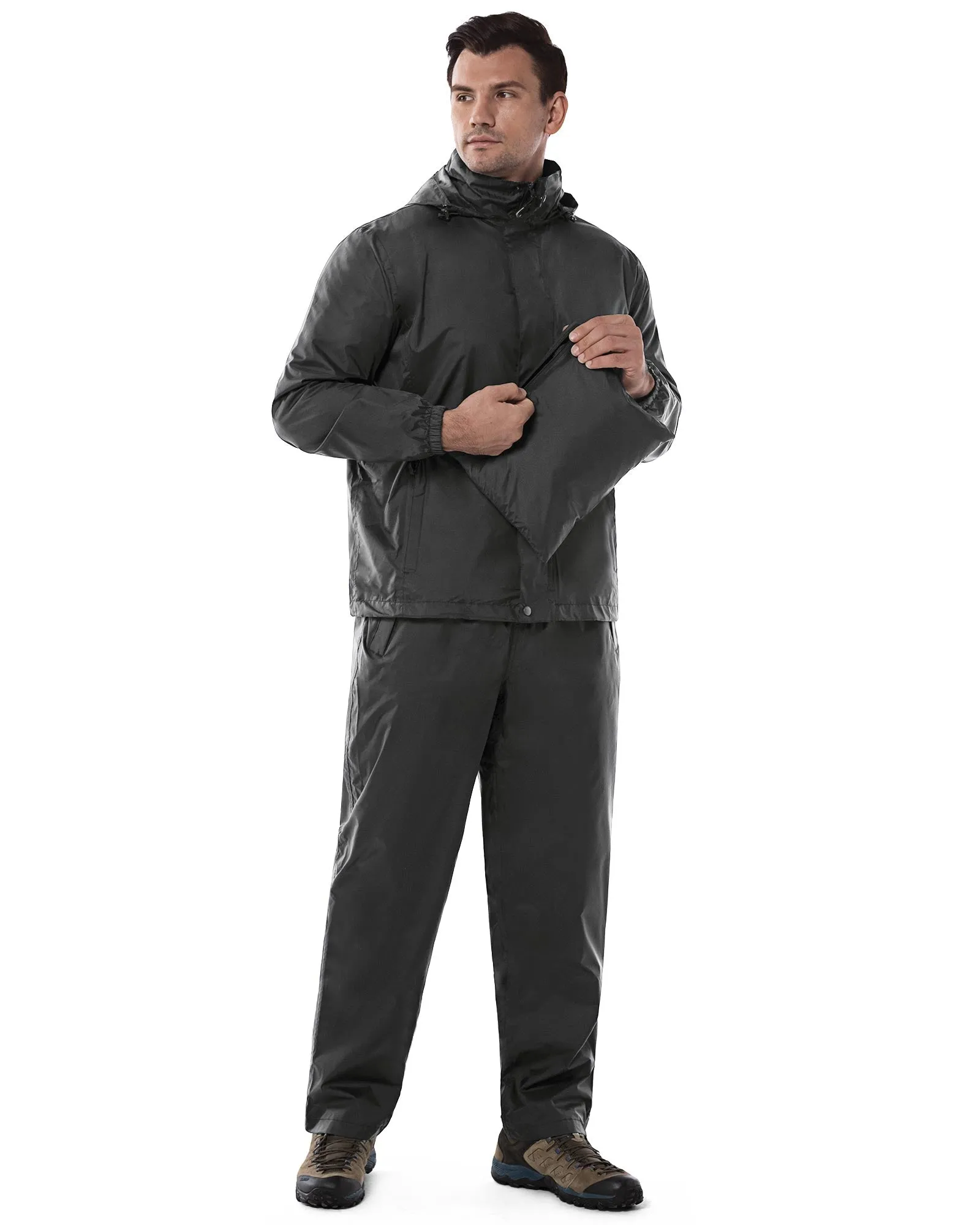 1.39 lbs 5000mm W/P Index 3000 Level Breathable Men's Packable Rain Suit with 5 Pockets and Reflective Design