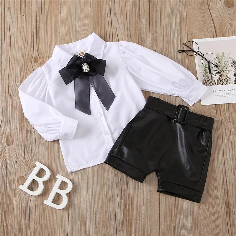 2-piece Shirt & Shorts Leather Pants for Toddler Girl