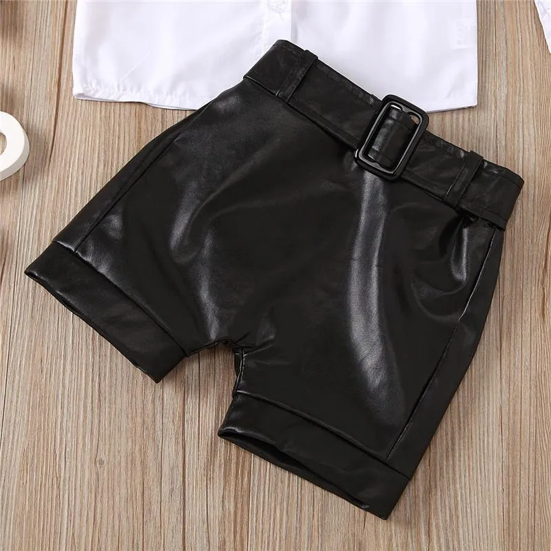 2-piece Shirt & Shorts Leather Pants for Toddler Girl