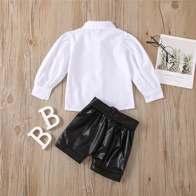 2-piece Shirt & Shorts Leather Pants for Toddler Girl