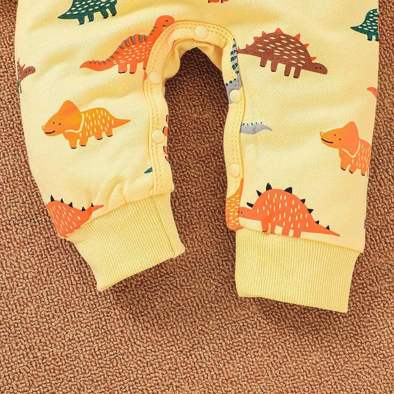 2021 Baby Boys Cartoon Dinosaur Print Hoodie Jumpsuit