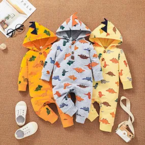 2021 Baby Boys Cartoon Dinosaur Print Hoodie Jumpsuit