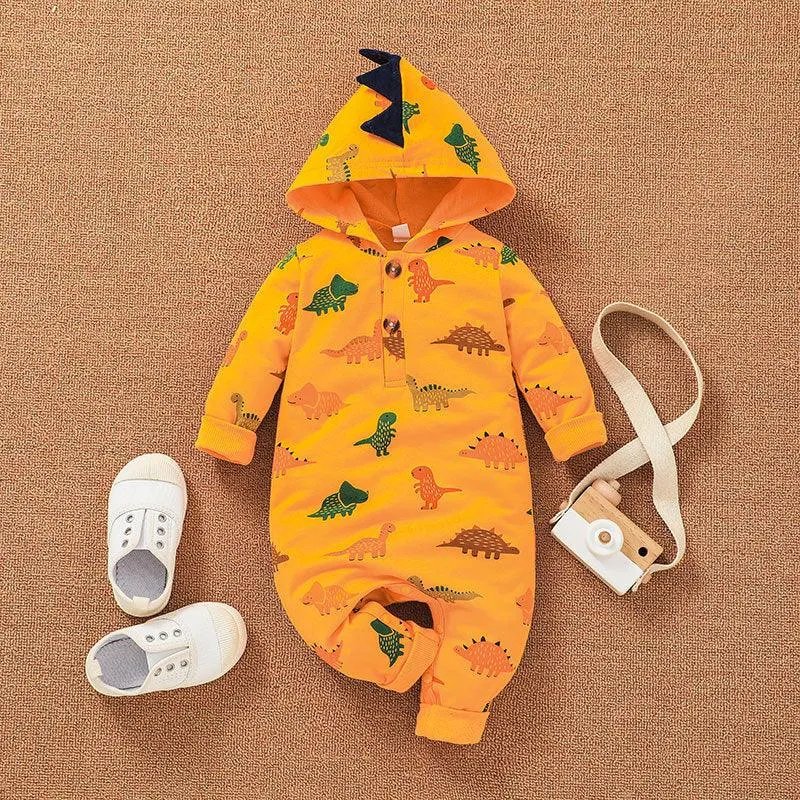 2021 Baby Boys Cartoon Dinosaur Print Hoodie Jumpsuit