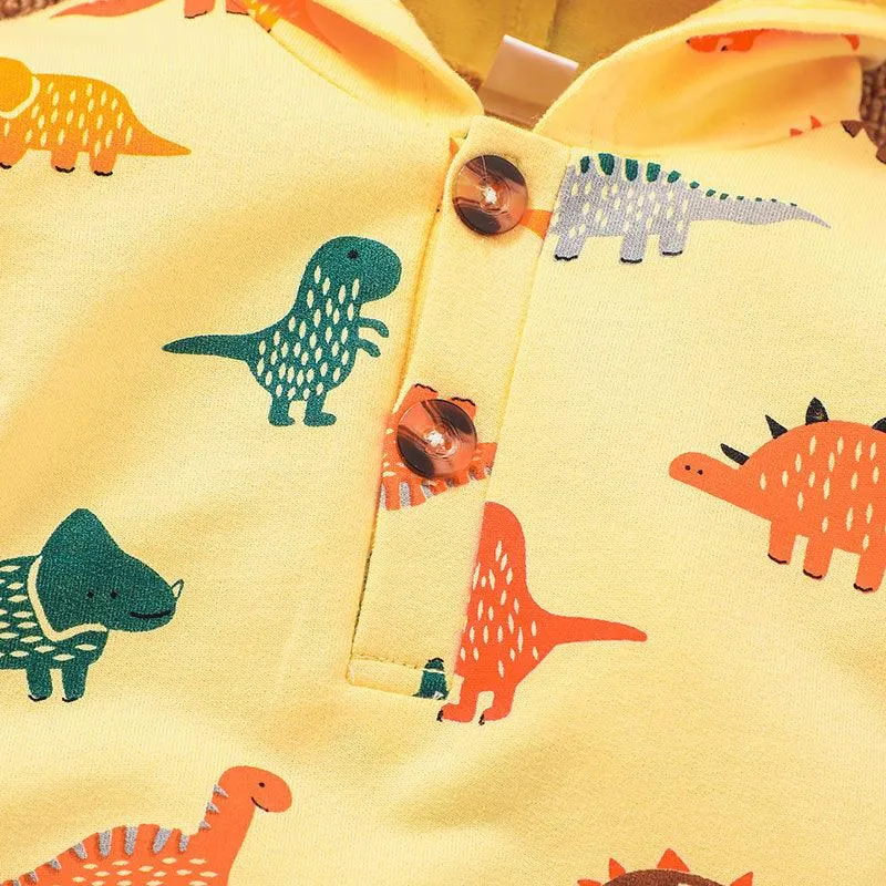 2021 Baby Boys Cartoon Dinosaur Print Hoodie Jumpsuit