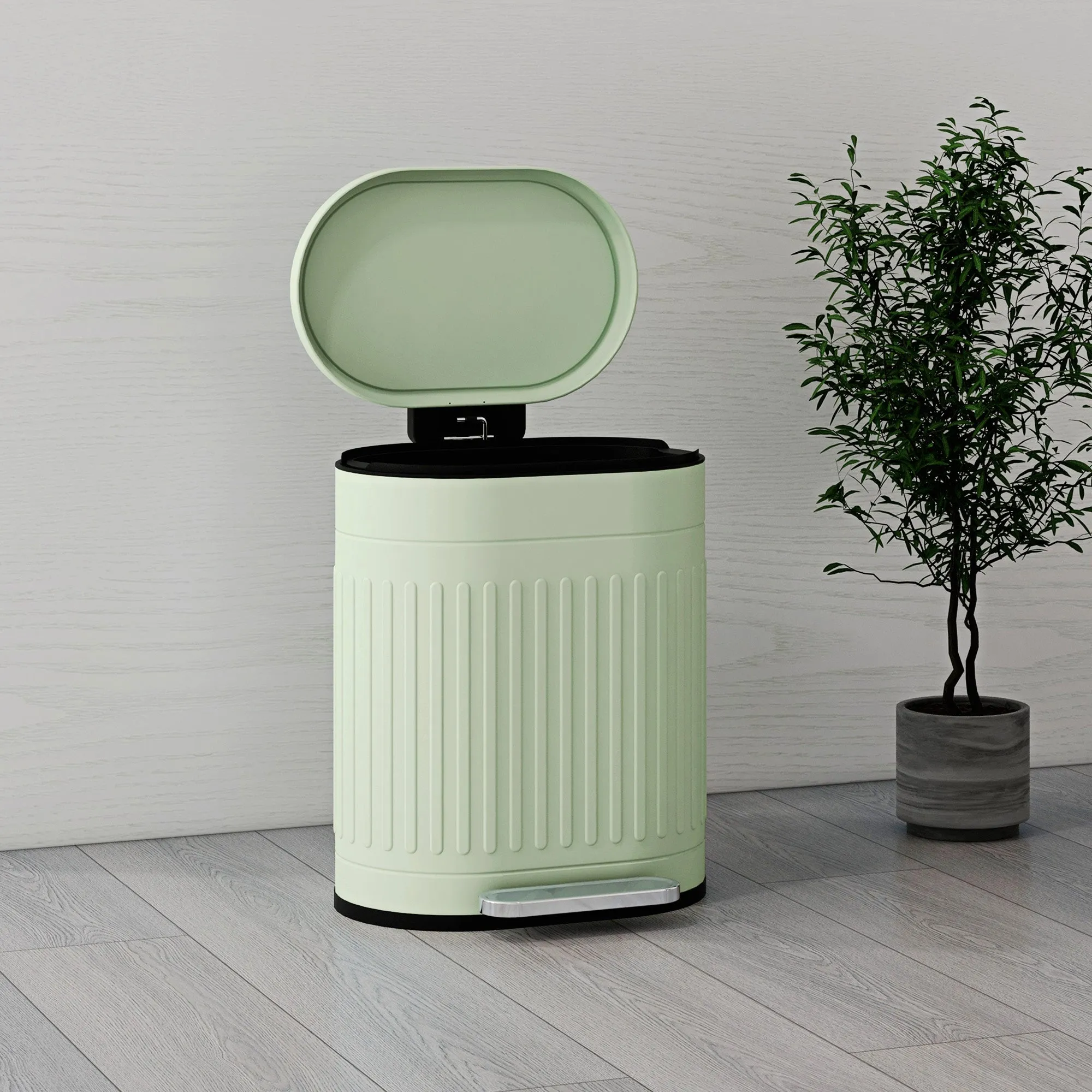 20L Pedal Bin, Metal Kitchen Bin with Soft-close Lid, Light Green