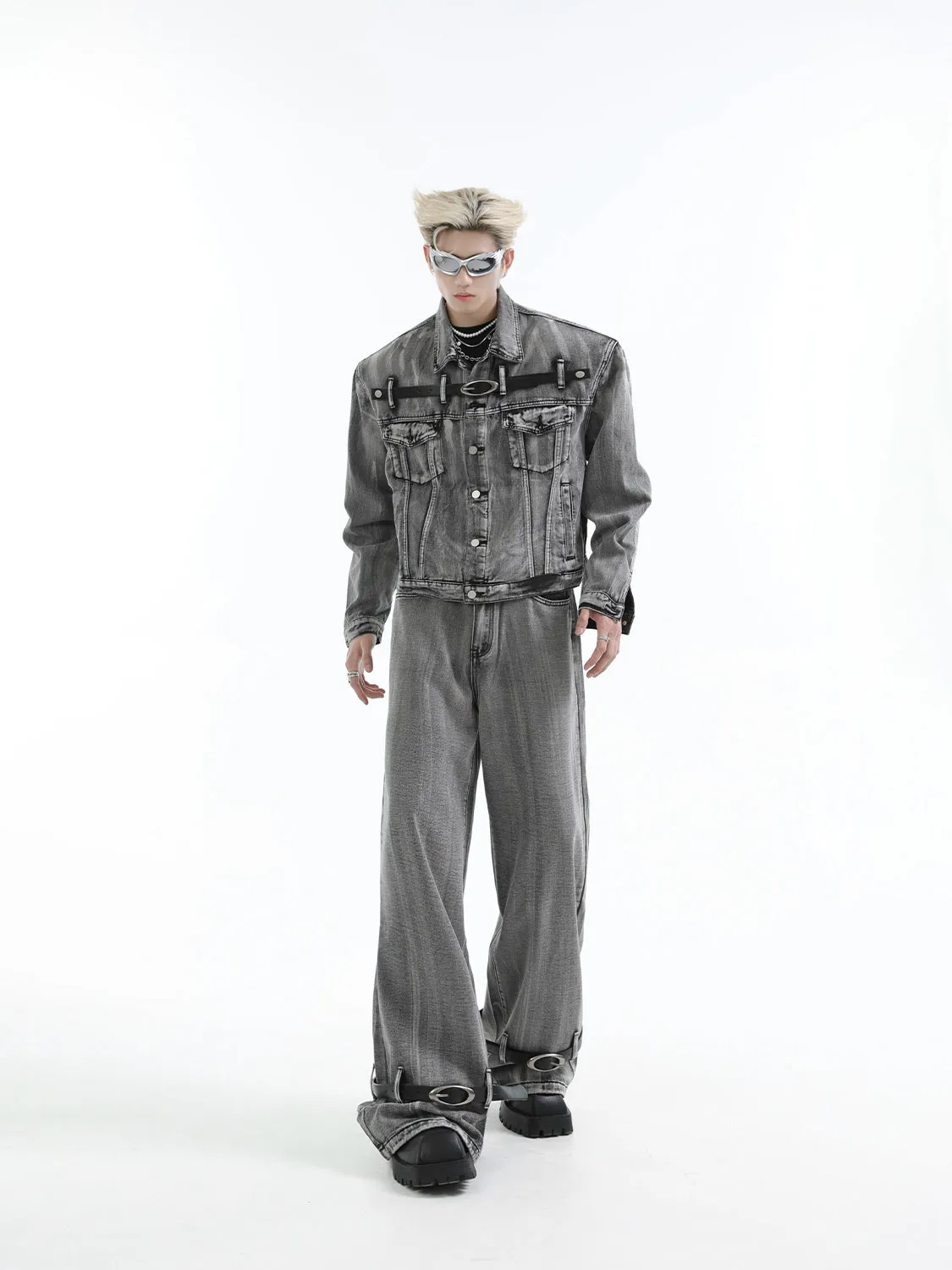 【24s Aug.】Heavy Distressed Belt-decorated Denim Suit