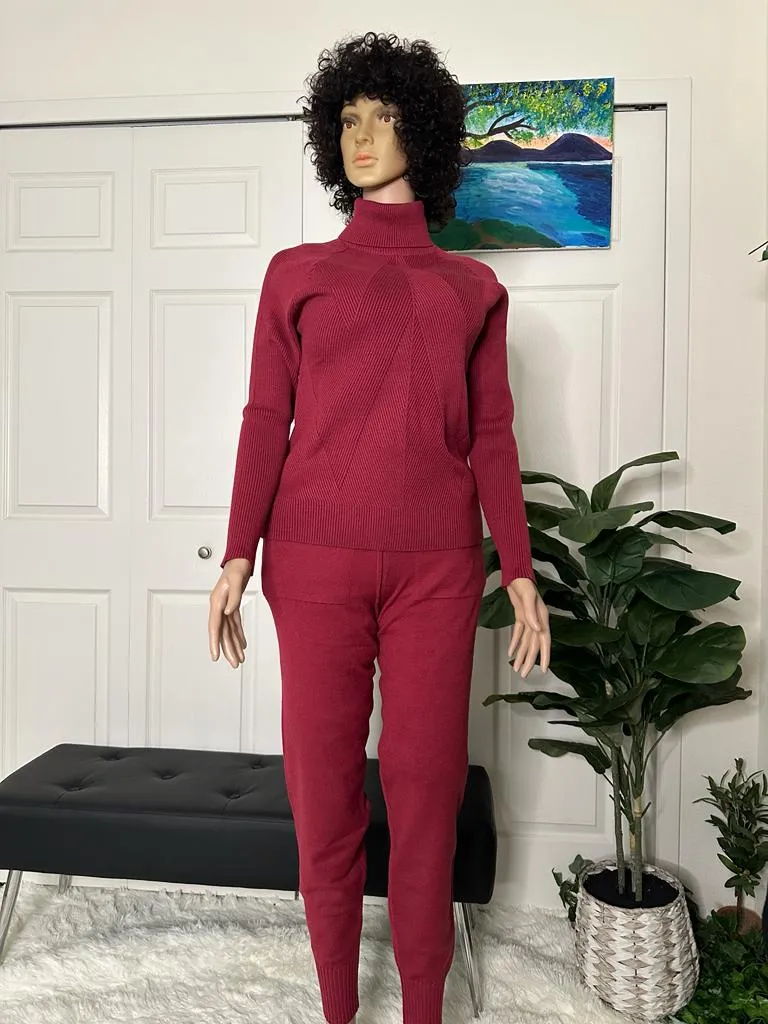 2pcs burgundy sweater set