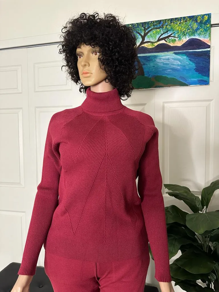 2pcs burgundy sweater set