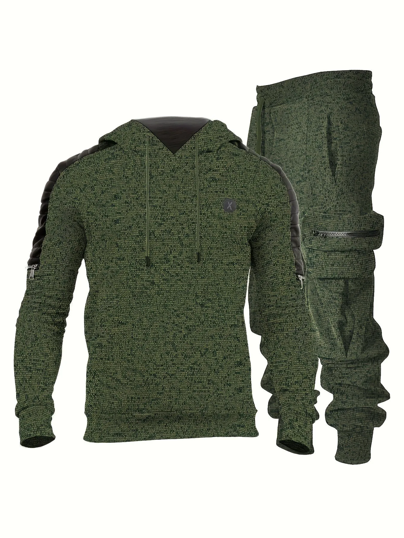 2pcs Sportswear, Men's Mid Stretch Hoodie & Cargo Pants For Outdoor Spring Fall Winter