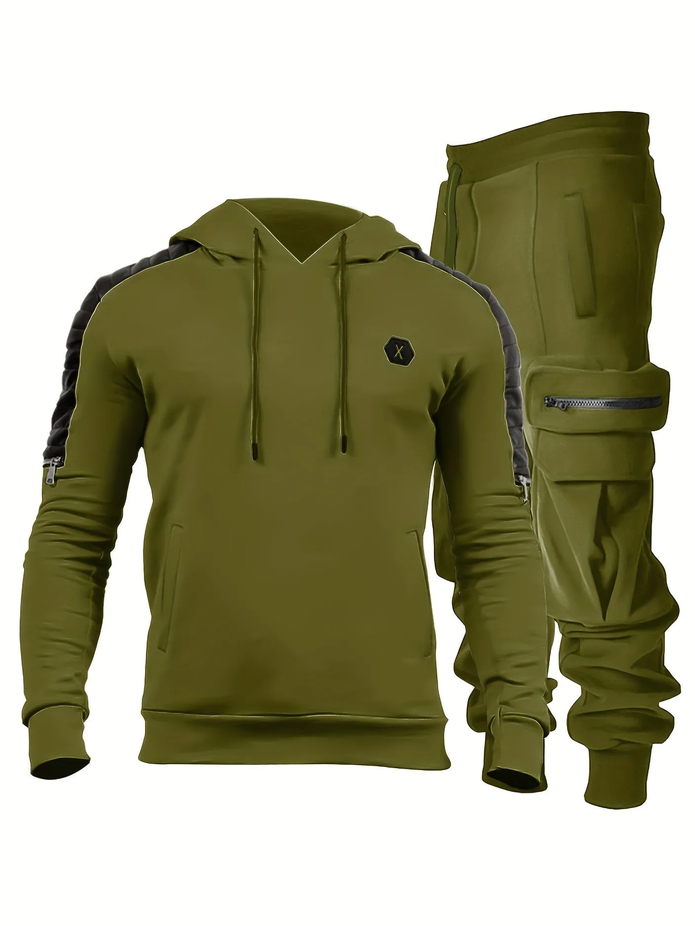 2pcs Sportswear, Men's Mid Stretch Hoodie & Cargo Pants For Outdoor Spring Fall Winter