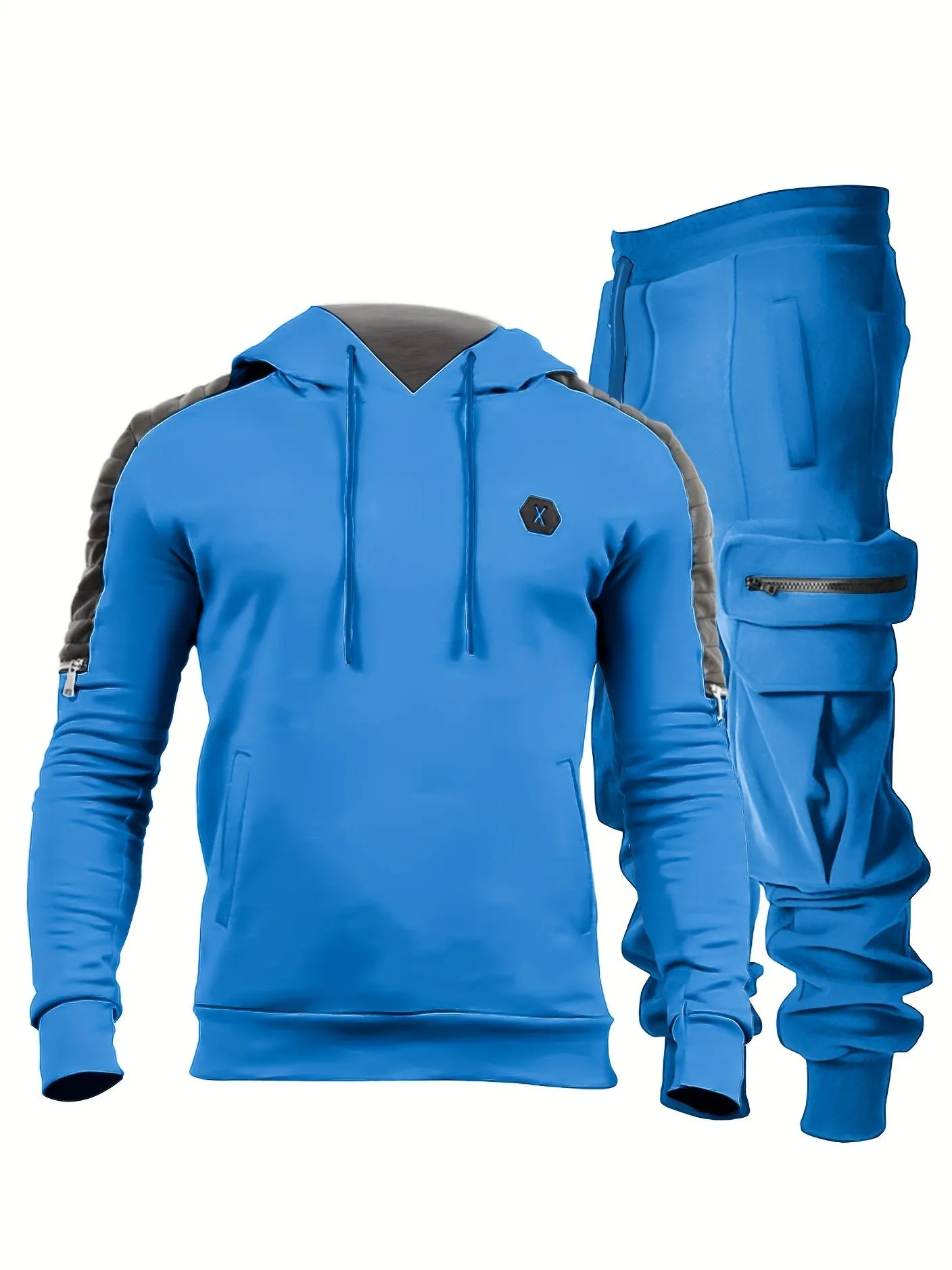 2pcs Sportswear, Men's Mid Stretch Hoodie & Cargo Pants For Outdoor Spring Fall Winter