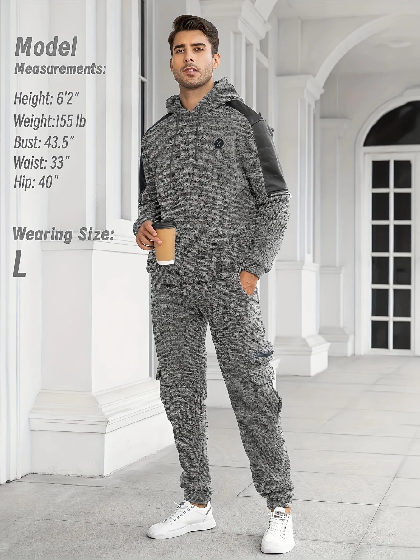 2pcs Sportswear, Men's Mid Stretch Hoodie & Cargo Pants For Outdoor Spring Fall Winter