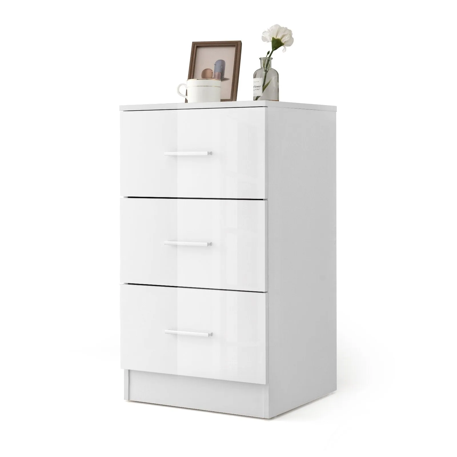 3-Drawer Wooden Dresser Cabinet with Anti-Toppling Device-White