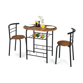 3 Pieces Compact Dining Set with Storage Shelf for Kitchen Bars - Black & Brown