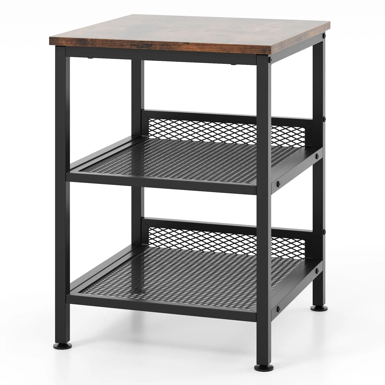 3-Tier End Table with 2 Mesh Storage Shelves for Living Room-Coffee