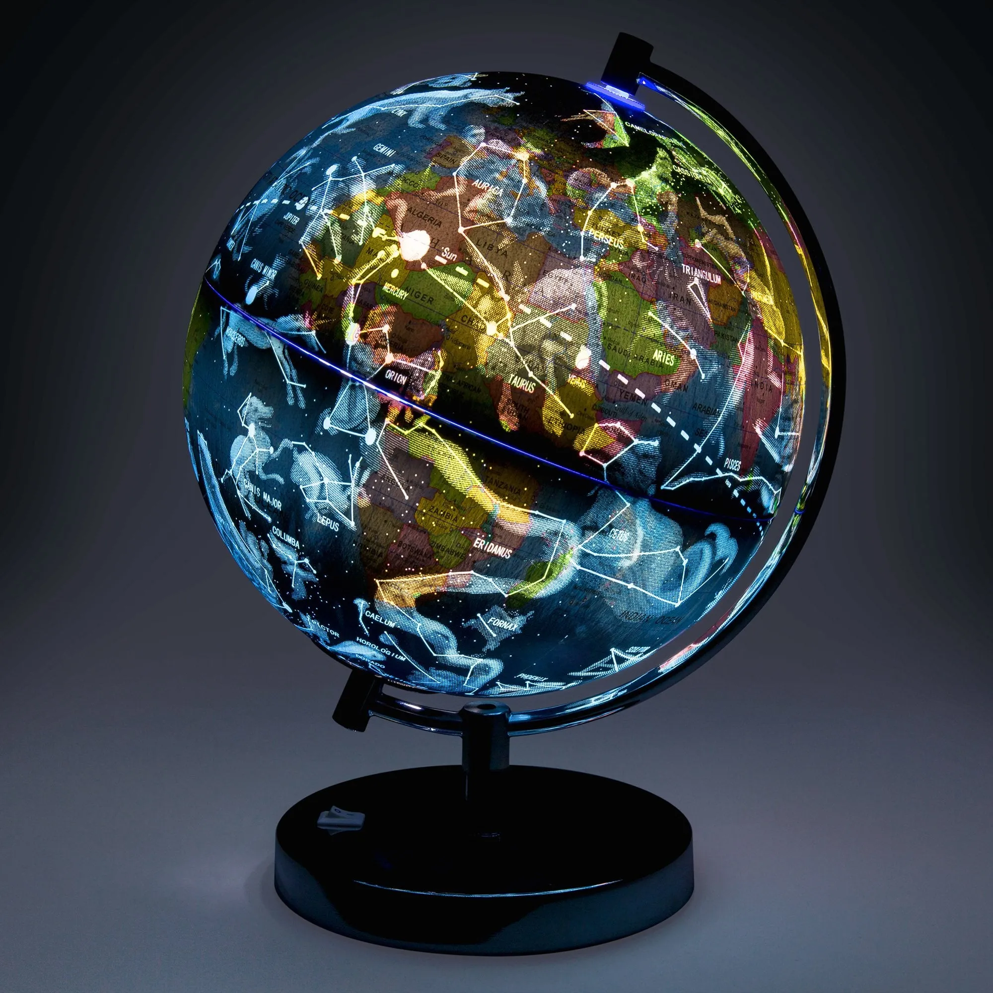 7.5in Light-Up World Geographical Globe w/ Constellations and Illustrations