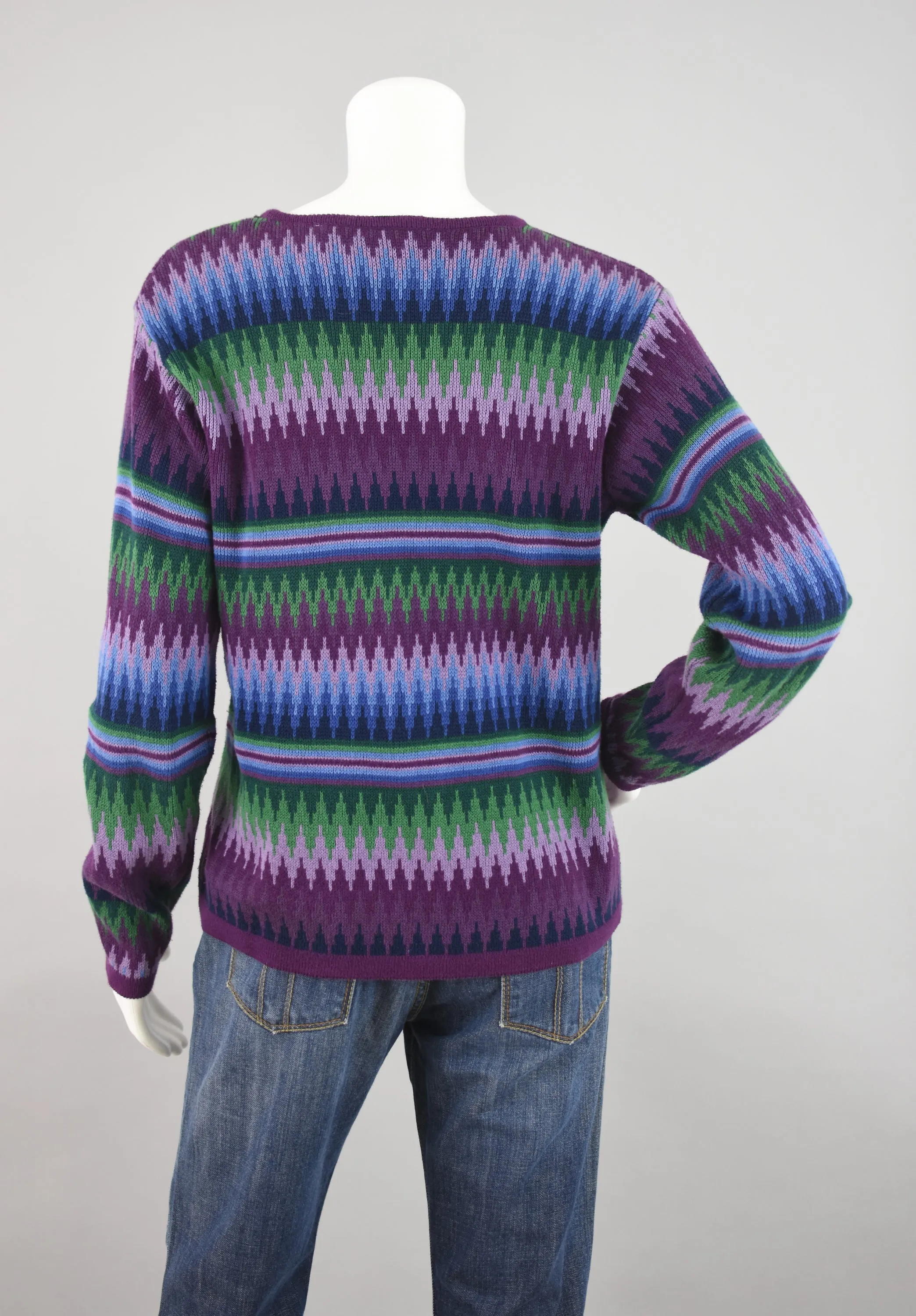 90s Purple & Blue Chevron Sweater Women's Small - Medium