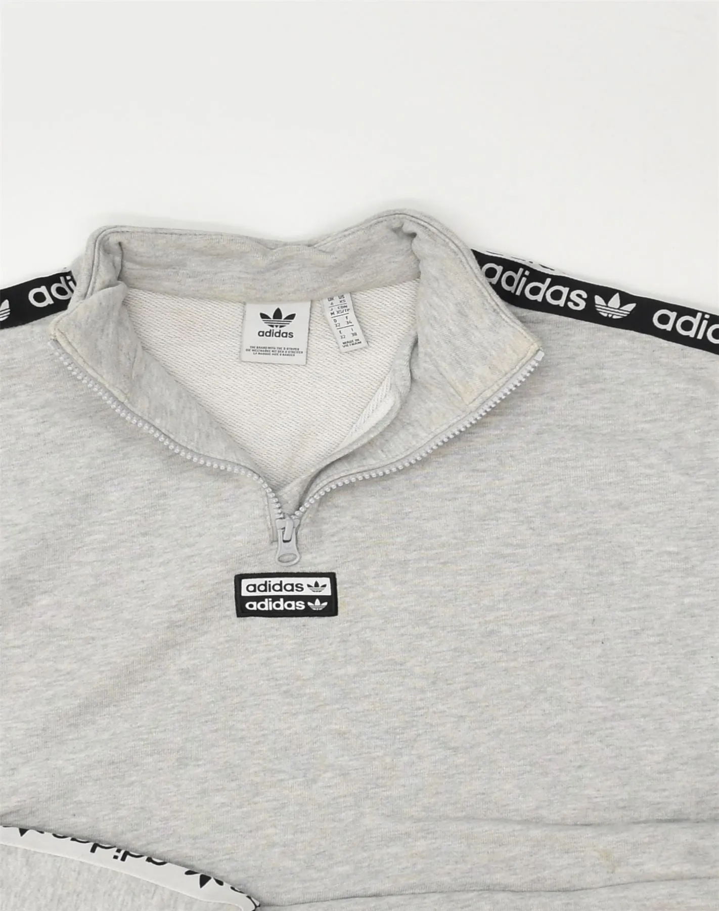 ADIDAS Womens Crop Graphic Sweatshirt Jumper UK 6 XS Grey Cotton