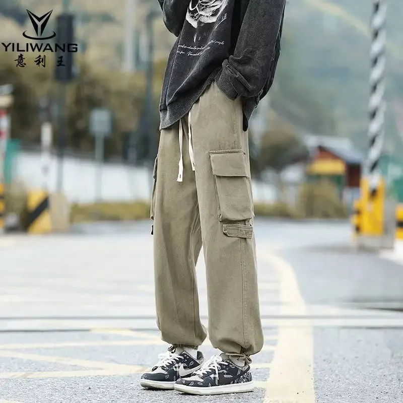 Advbridge -  Men Spring Autumn New Big Pockets Casual Cargo Pants Men's Loose Straight Pants Male Streetwear Wide Leg Trousers H177