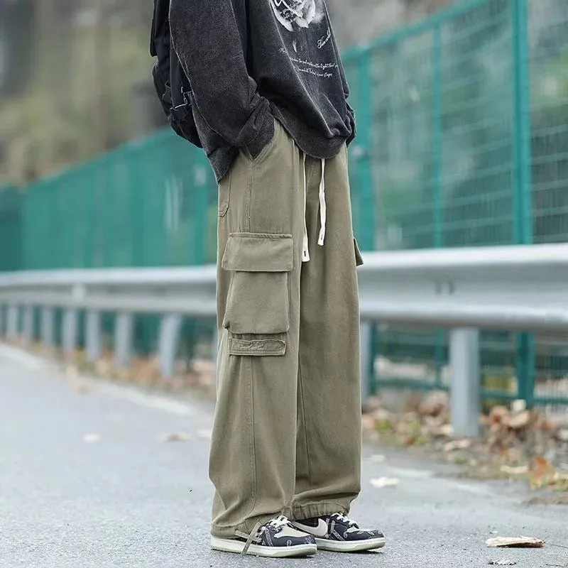 Advbridge -  Men Spring Autumn New Big Pockets Casual Cargo Pants Men's Loose Straight Pants Male Streetwear Wide Leg Trousers H177