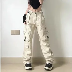 Advbridge  New Oversized Pocket Cargo Pants Girls Retro Couples Straight Casual Pants Streetwear Women Wide Leg High Waist  y2k Pants