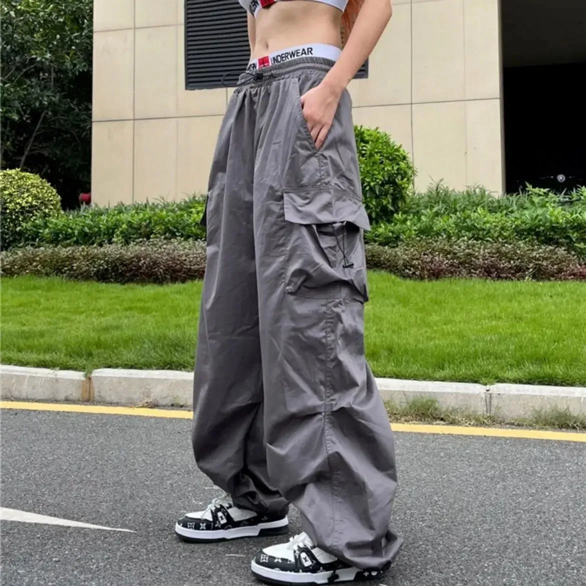 Advbridge  -  Women Hip Hop Streetwear Oversize Pockets Workout Overalls High Waist Drawstring Loose Cargo Pants Harajuku Jogging Trousers