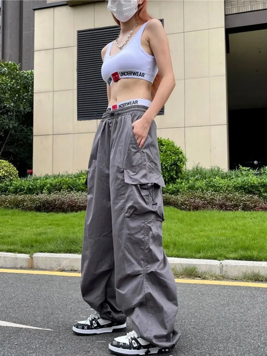 Advbridge  -  Women Hip Hop Streetwear Oversize Pockets Workout Overalls High Waist Drawstring Loose Cargo Pants Harajuku Jogging Trousers