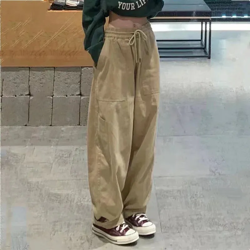 Advbridge  -  Women Low Rise Baggy Casual Joggers Tech Pants Pocket Patchwork Straight Wide Leg Pants Y2K Fashion Cargo Pants Streetwear