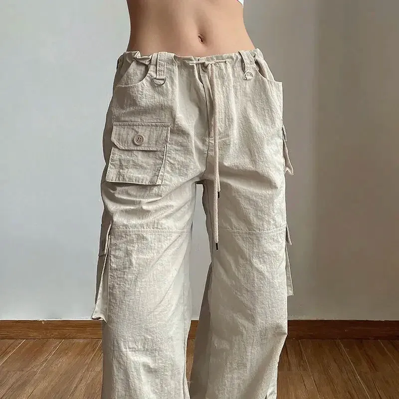 Advbridge  -  Women Low Rise Baggy Casual Joggers Tech Pants Pocket Patchwork Straight Wide Leg Pants Y2K Fashion Cargo Pants Streetwear