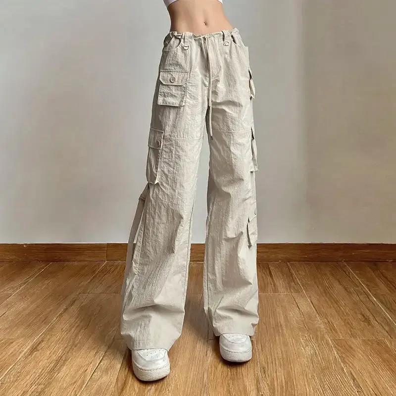 Advbridge  -  Women Low Rise Baggy Casual Joggers Tech Pants Pocket Patchwork Straight Wide Leg Pants Y2K Fashion Cargo Pants Streetwear