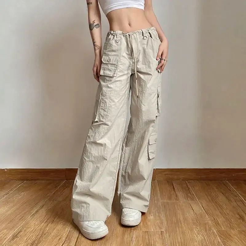 Advbridge  -  Women Low Rise Baggy Casual Joggers Tech Pants Pocket Patchwork Straight Wide Leg Pants Y2K Fashion Cargo Pants Streetwear