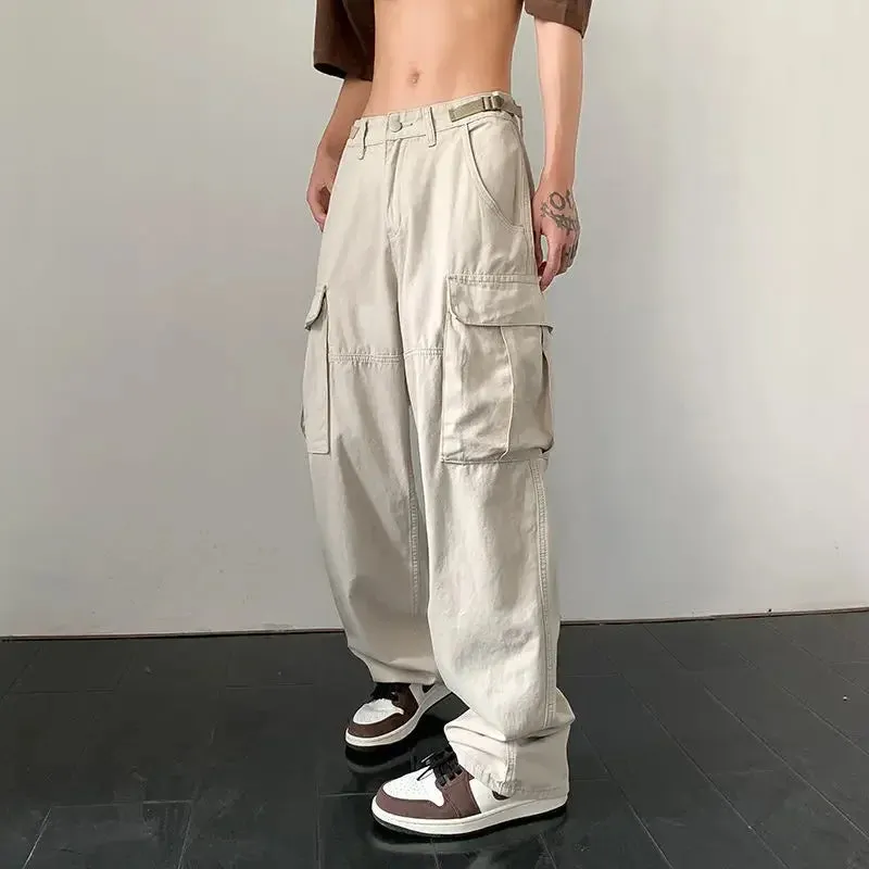 Advbridge  -  Women Low Rise Baggy Casual Joggers Tech Pants Pocket Patchwork Straight Wide Leg Pants Y2K Fashion Cargo Pants Streetwear