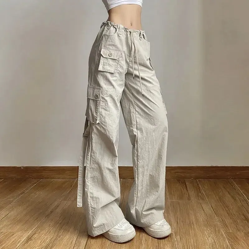 Advbridge  -  Women Low Rise Baggy Casual Joggers Tech Pants Pocket Patchwork Straight Wide Leg Pants Y2K Fashion Cargo Pants Streetwear