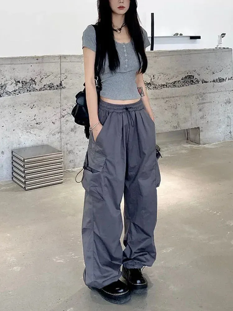 Advbridge  -  Y2k Streetwear Bf Fashion Trousers Oversize Jogging Techwear Sweatpants Harajuku Vintage Parachute Cargo Pants Women