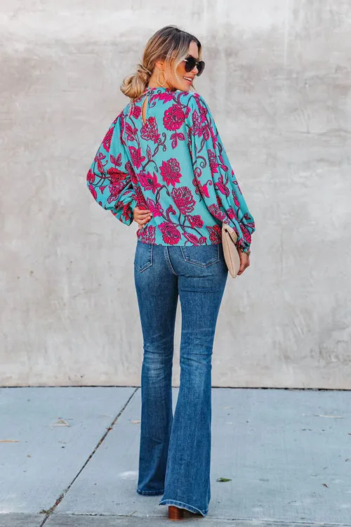 Always Impressing Floral Print Statement Sleeve Top