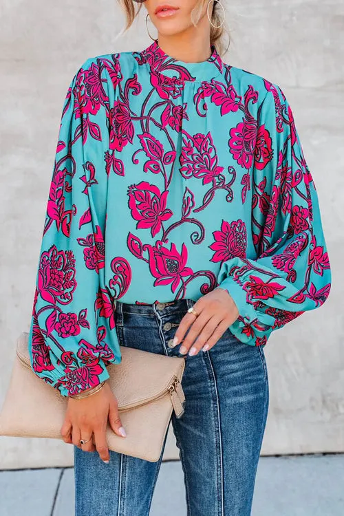 Always Impressing Floral Print Statement Sleeve Top