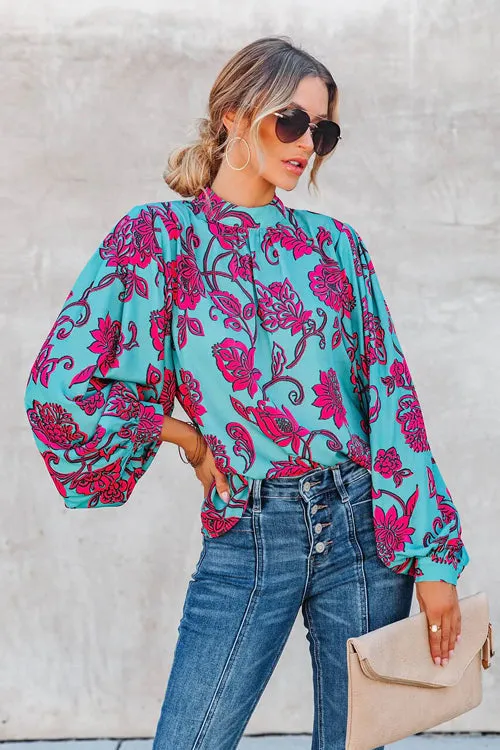 Always Impressing Floral Print Statement Sleeve Top