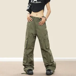 Amozae-Cargo Pants Multiple Pockets Baggy Harajuku Streetwear Straight Pants Y2k 2000s Women Green Vintage Large Size Fashion Trousers