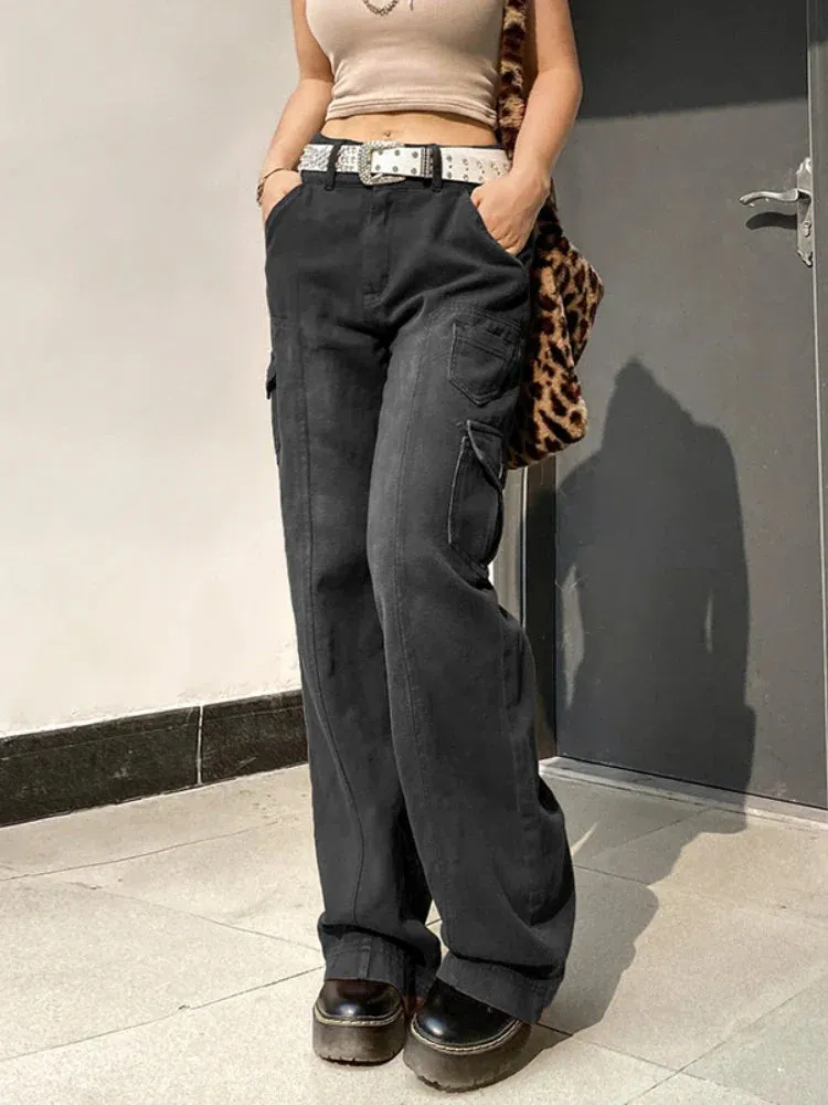 Amozae-Fall Outfits Streetwear y2k 90s Fashion Gothic New Street High Waist Straight Leg Casual Jeans with Irregular Pockets Work Clothes Floor Towers  Dad's Pants