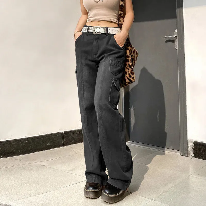 Amozae-Fall Outfits Streetwear y2k 90s Fashion Gothic New Street High Waist Straight Leg Casual Jeans with Irregular Pockets Work Clothes Floor Towers  Dad's Pants