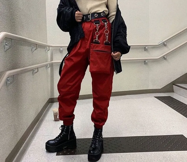 Amozae- New Fashion Streetwear Pants Women Elastic High Waist Trousers Punk Gothic Baggy Cargo Pants