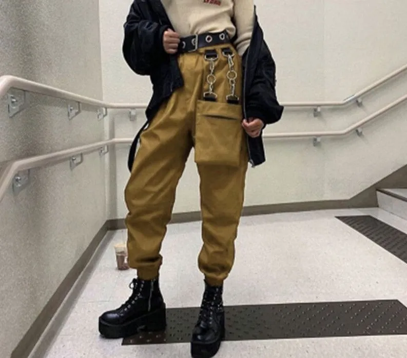 Amozae- New Fashion Streetwear Pants Women Elastic High Waist Trousers Punk Gothic Baggy Cargo Pants