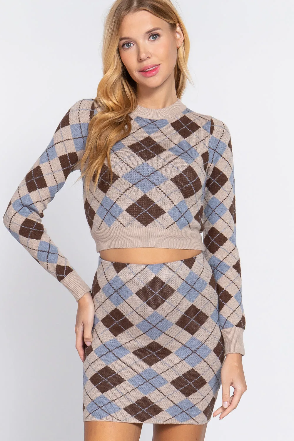 Argyle Jacquard Crop Sweater