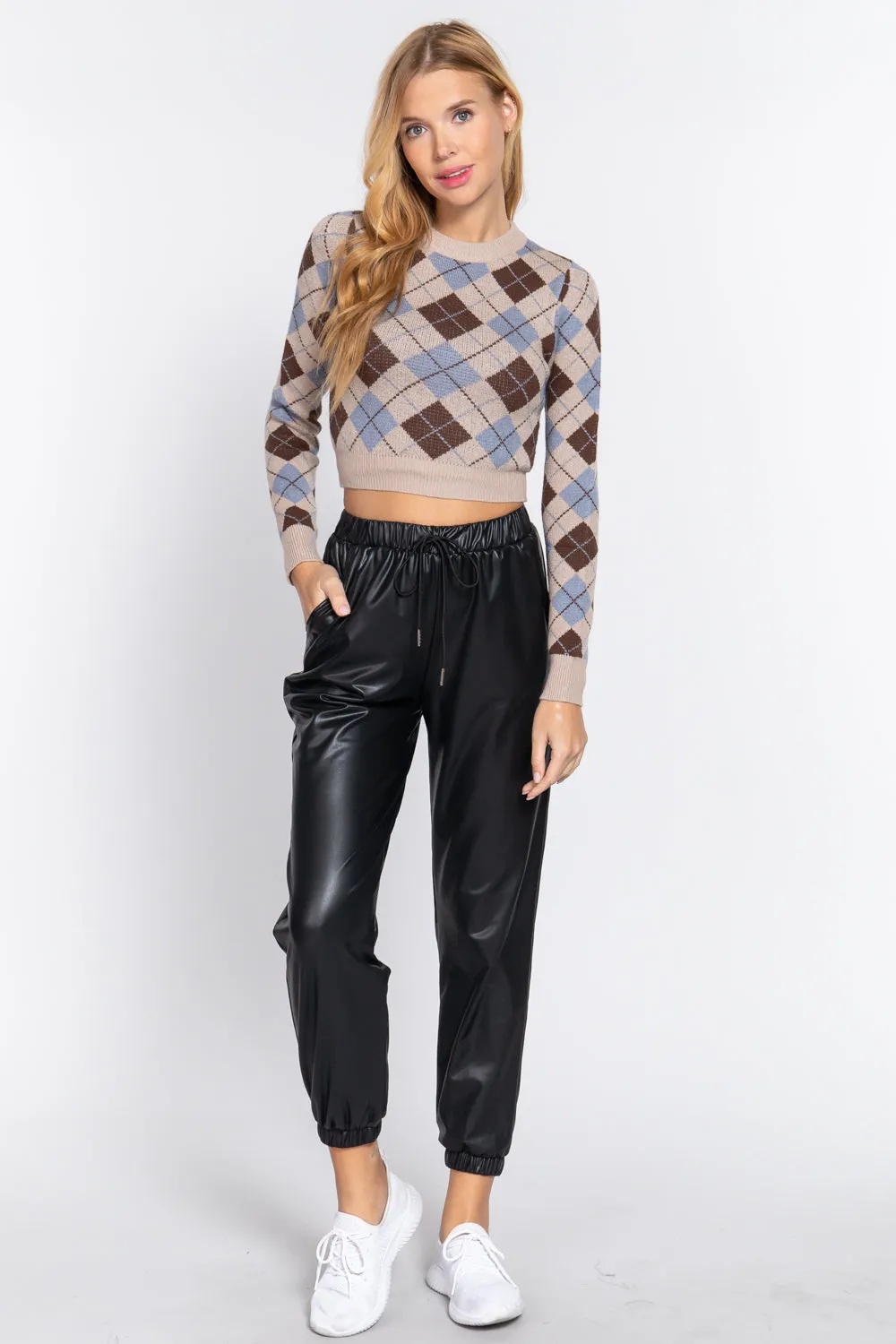 Argyle Jacquard Crop Sweater