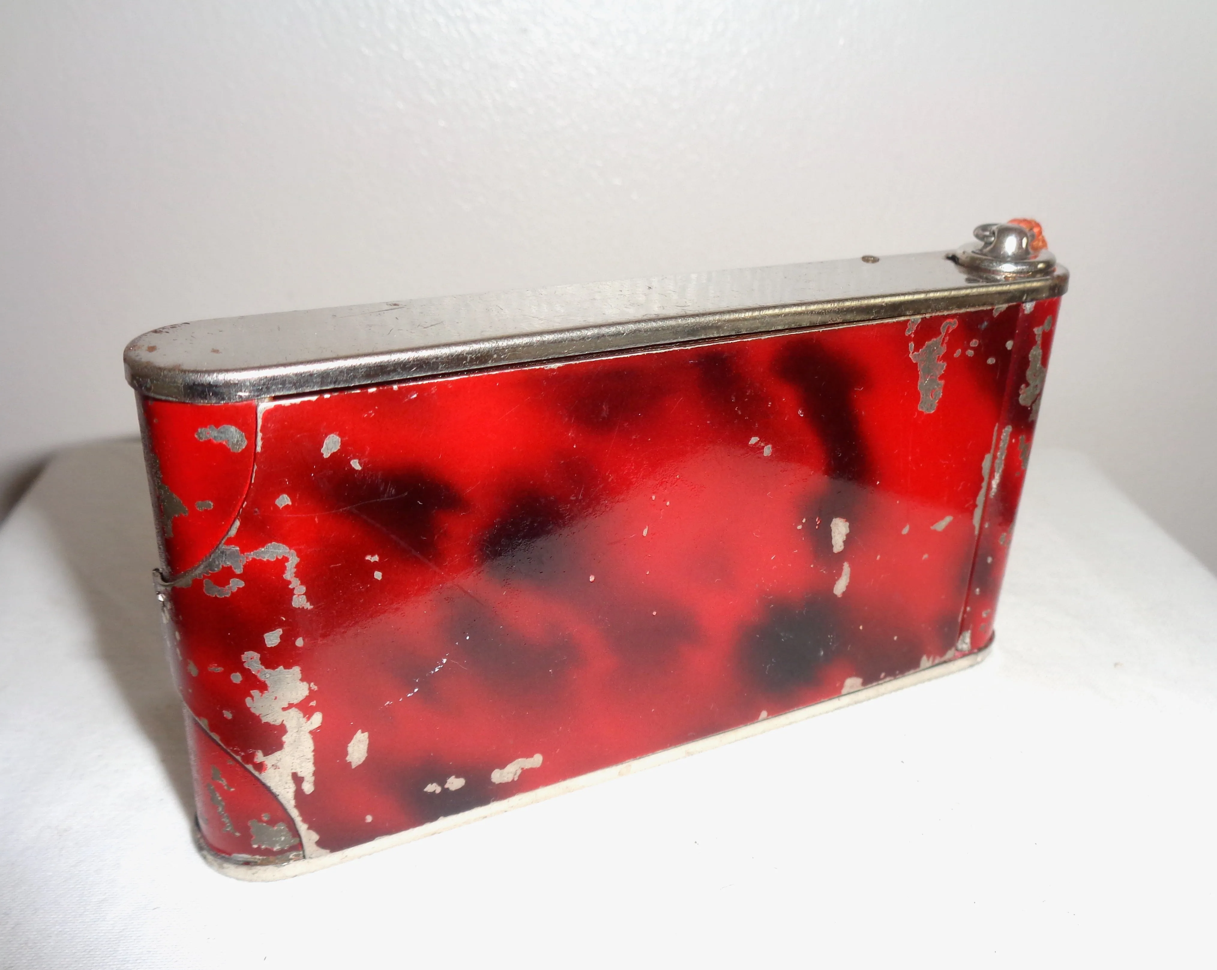 Art Deco Combination Brass & Red Enamel Compact & Cigarette Case