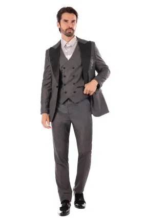 Barabas Men's Grey Tuxedo Suit Black Peak Lapel with Vest Style No: 4SU13